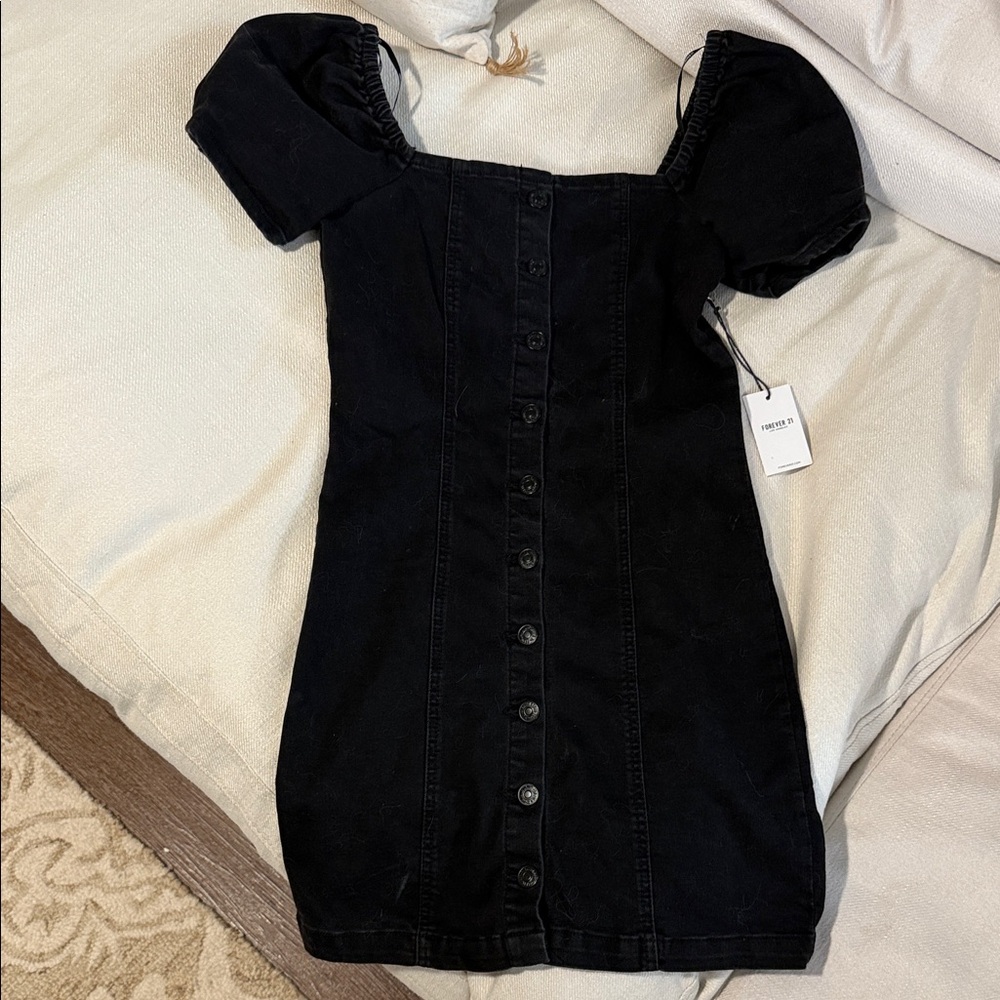 Forever 21 Black Mini Dress with Button Detail